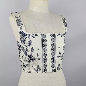 Avec Les Filles Corset Top Cropped Square Neck Sleeveless Floral Natural M NWT